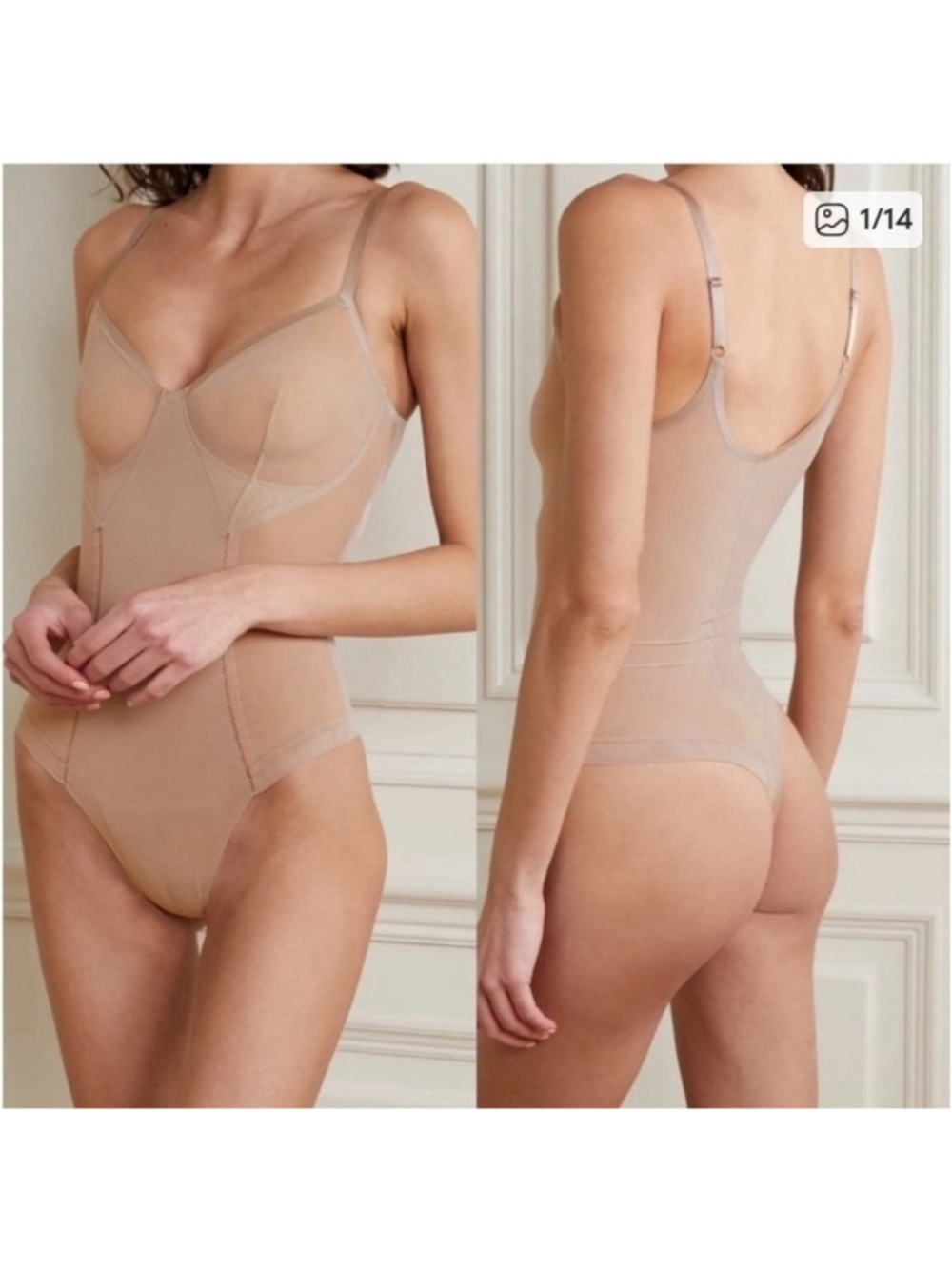 SPANX Haute Contour Nouveau Stretch-mesh Thong BodysuitShaper Nude L